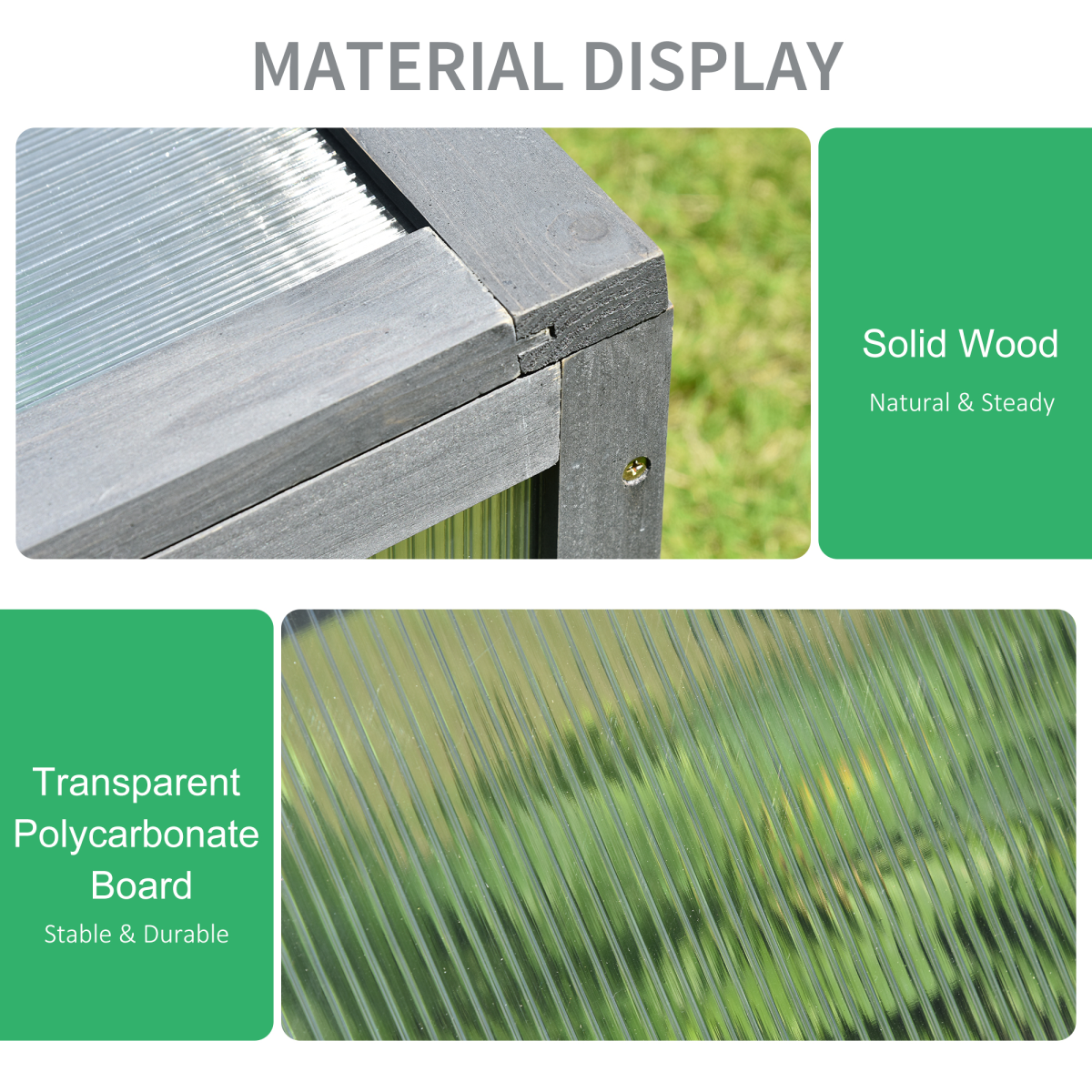 Square Wooden Greenhouse with Openable & Tilted Top Cover, PC Board