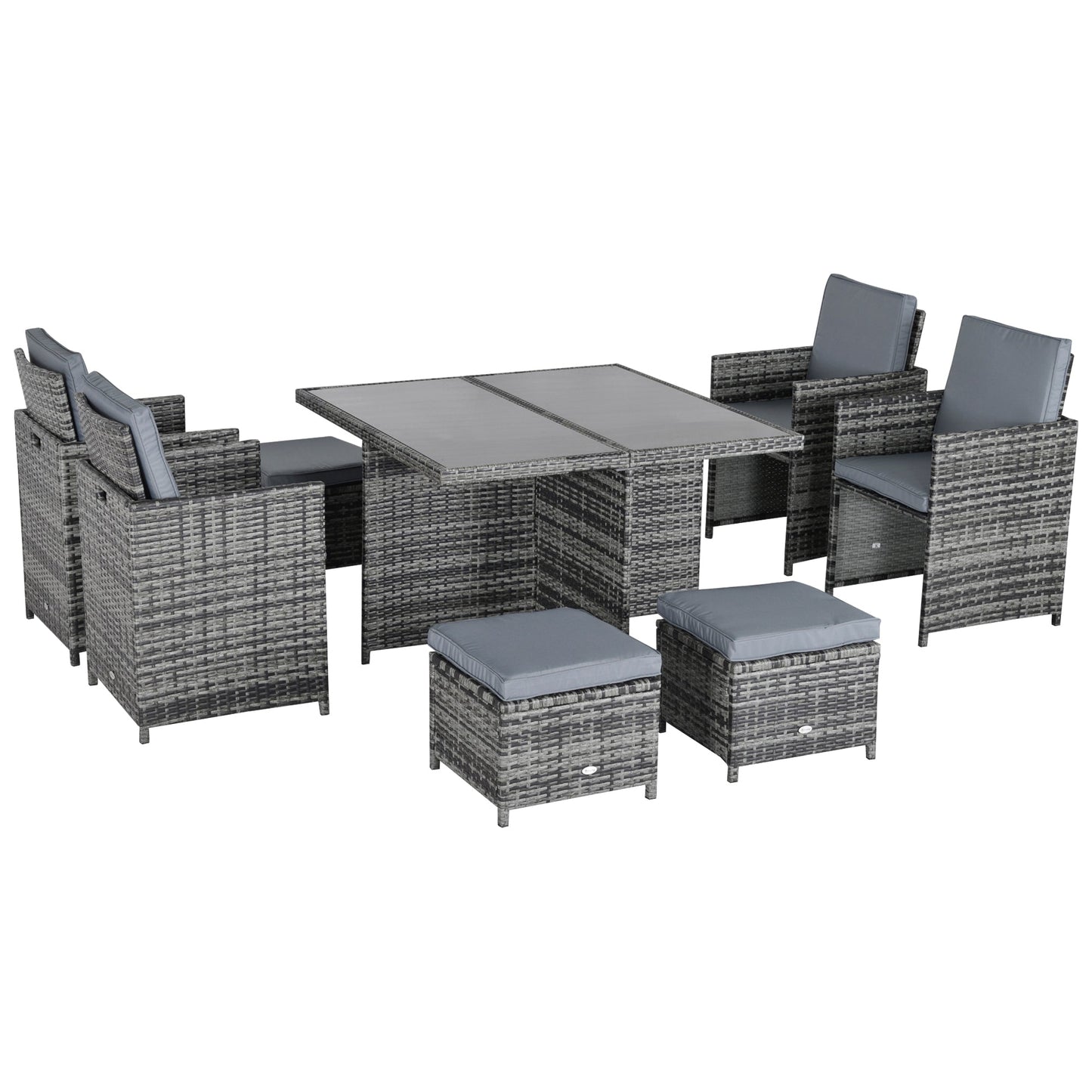 9PC Rattan Garden Furniture Set 8 Wicker Dining Chairs Footrest Table