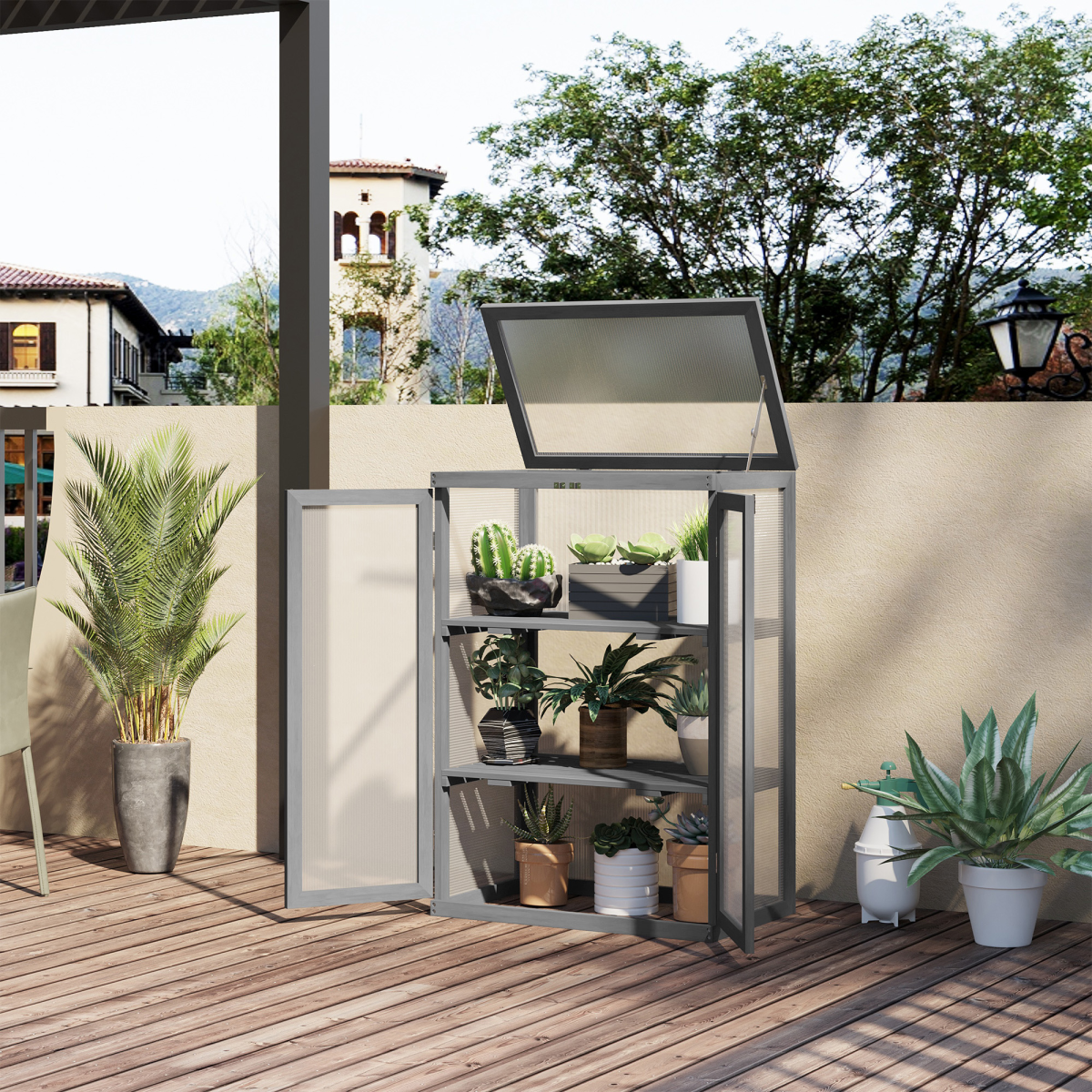 3-tier Wooden Cold Frame Grow House Garden Greenhouse Planting Storage Shelves