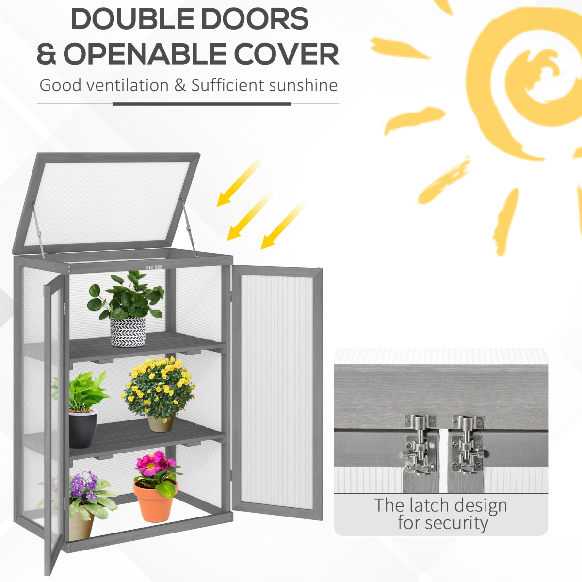 3-tier Wooden Cold Frame Grow House Garden Greenhouse Planting Storage Shelves