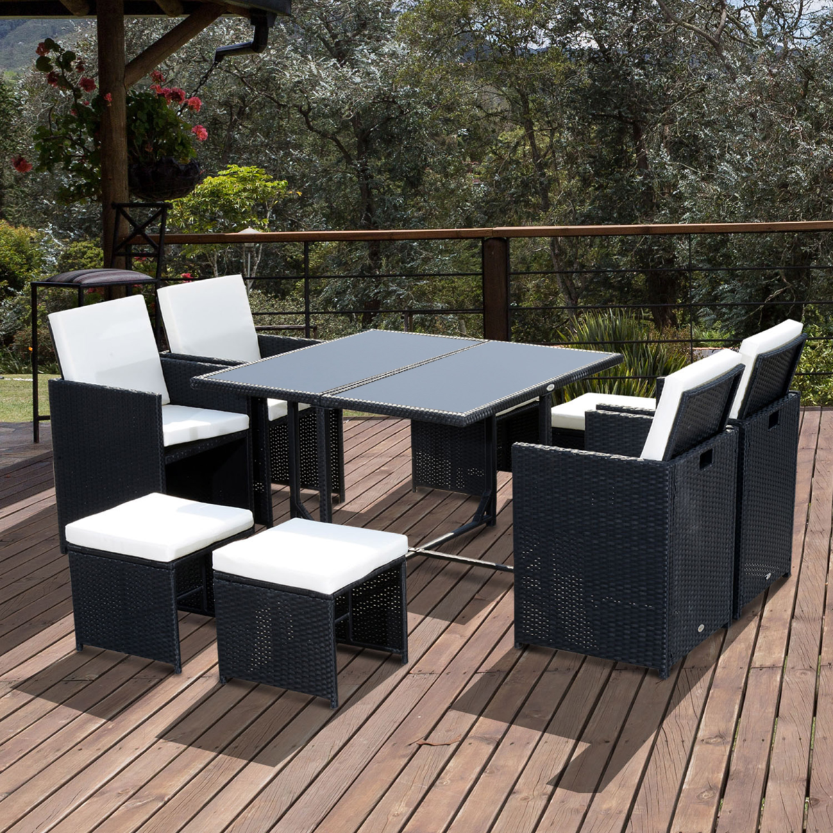 9PC Rattan Garden Furniture Outdoor Patio Dining Table Set Wicker 8 Seater Stool