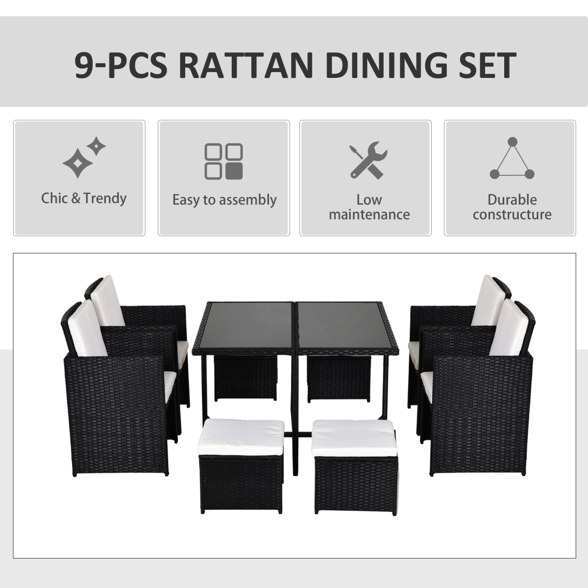 9PC Rattan Garden Furniture Outdoor Patio Dining Table Set Wicker 8 Seater Stool