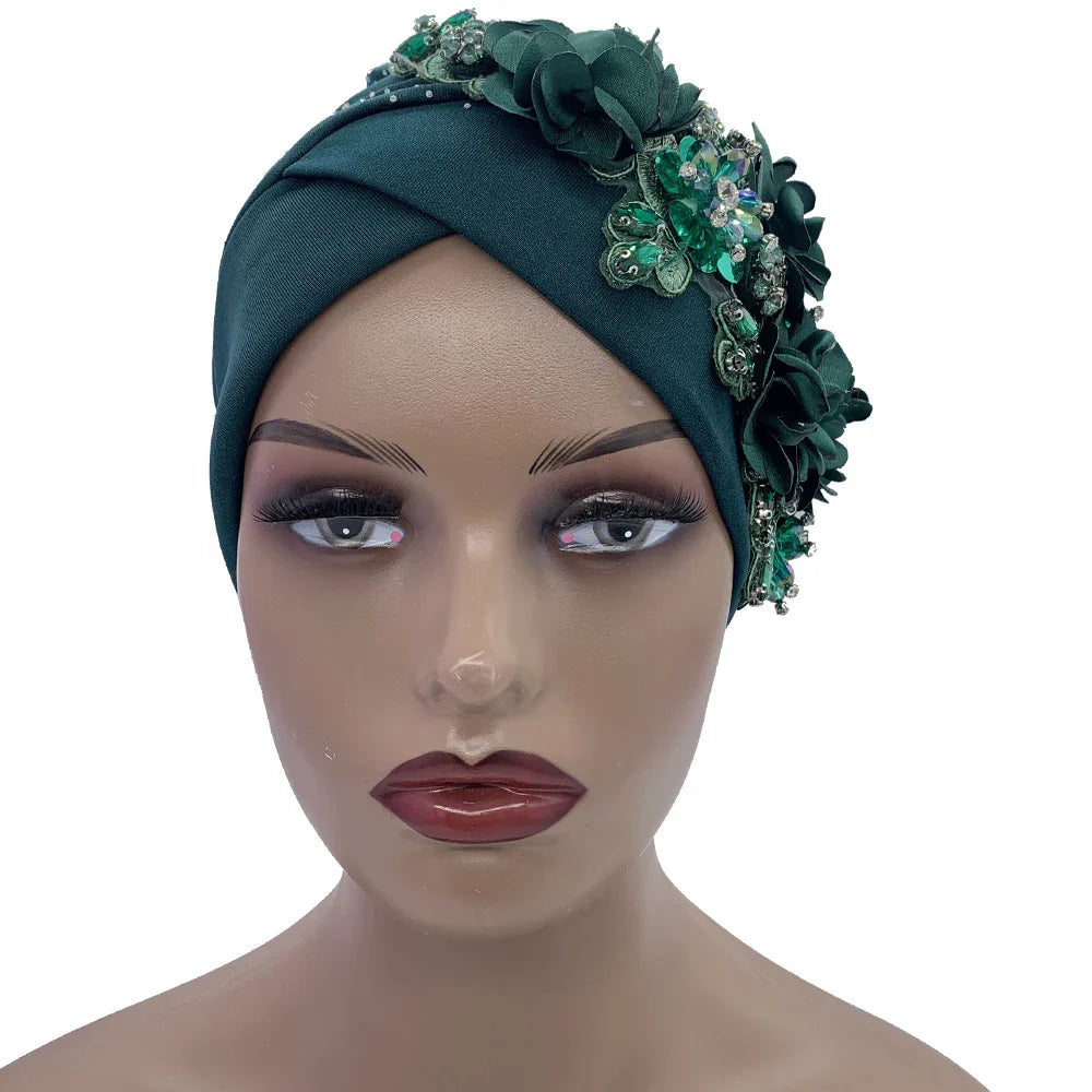Elegant African Turban Cap with Shiny Rhinestone Ready to Wear Nigeria Auto Gele Headtie Party Women's Head Wrap Bonnet Turbante
