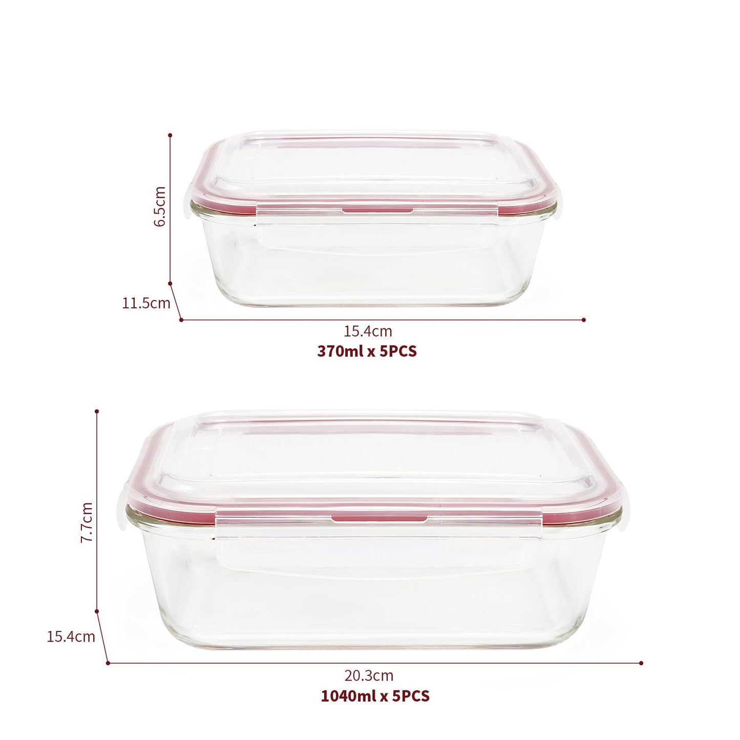Vinsani Glass Food Storage 10-Pack Containers Rectangle Food Meal Prep Lunch Boxes with Lids Airtight Heat Resistant Leakproof Lid BPA-Free Dishwasher Microwave Oven Freezer Safe
