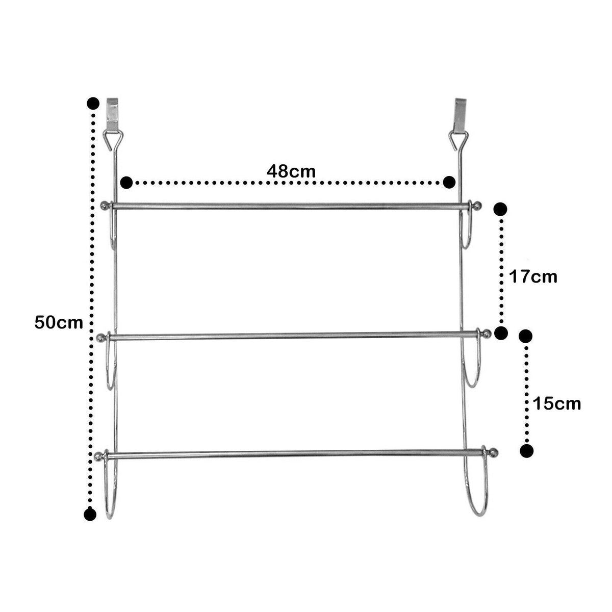 3 Tier Over The Door Towel Rail Hanger-CHROME