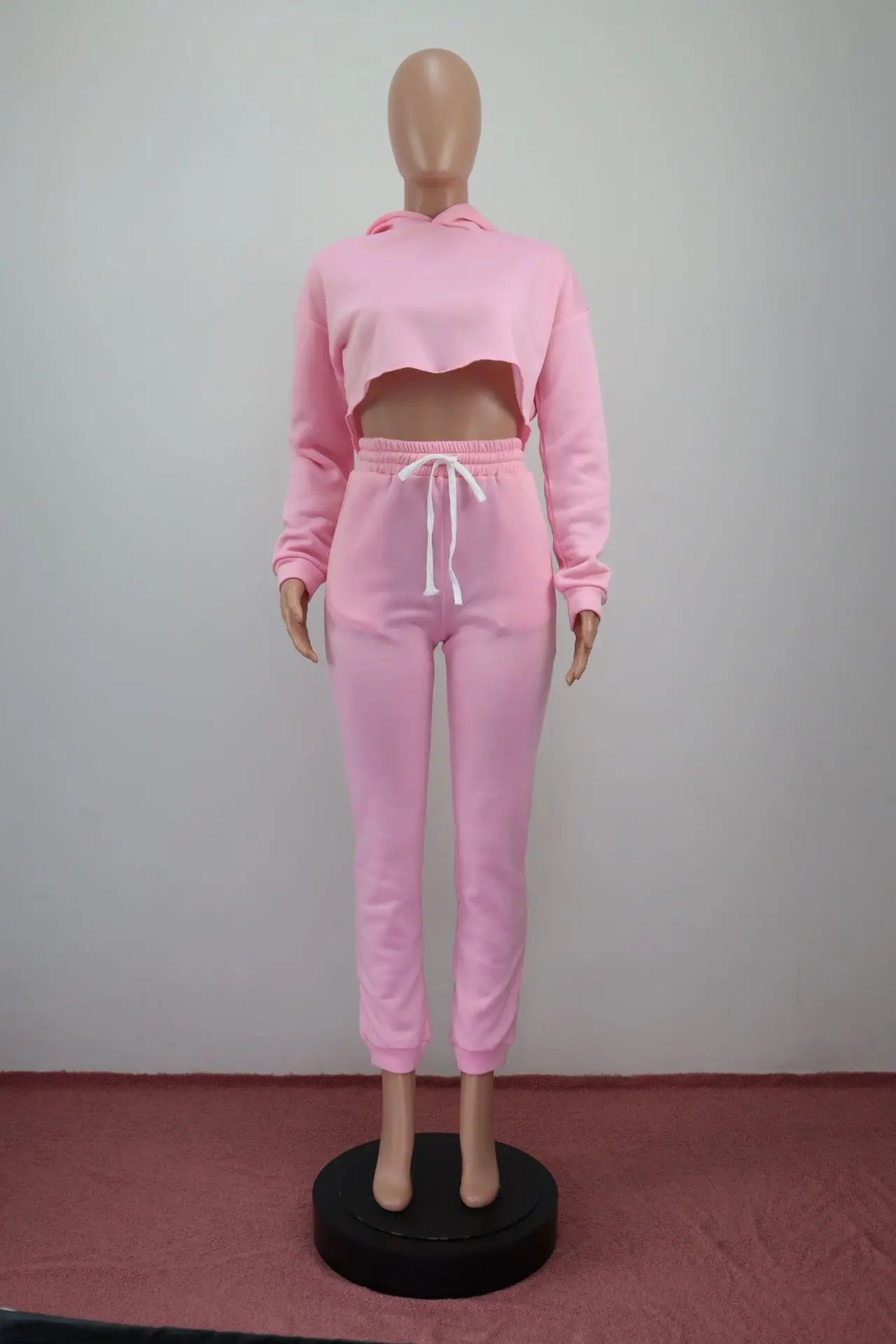 Women's Fitness Running Sets Fleece Long Sleeve Cropped Hoodies+Jogger Tracksuit
