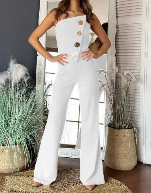Women's Spring Fashion Rhinestone Fishnet Patch Sexy Jumpsuit