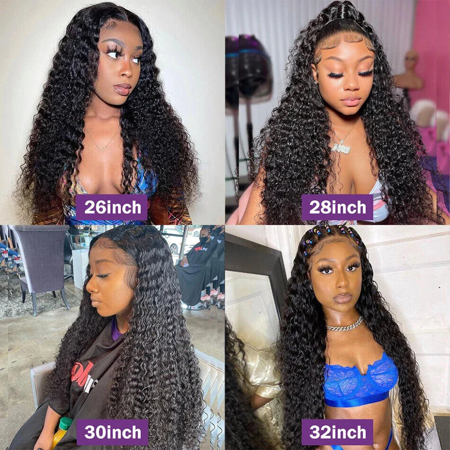 200 Density 13x4 13x6 HD Transparent Swiss Deep Wave Lace Frontal Front Wig for Women Remy Human Hair Natural Black