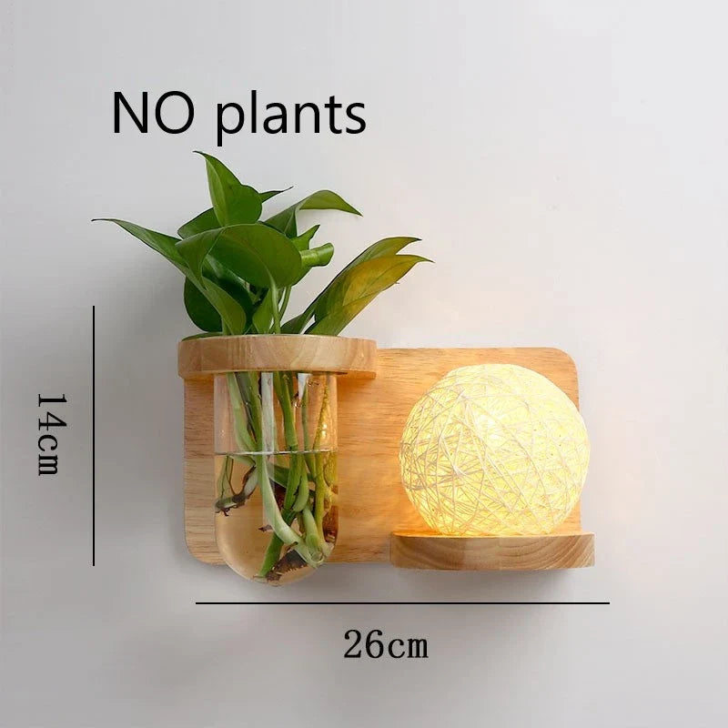 Modern Wooden LED Wall Lamp – Creative Plant & Decor Shelf Light (17 Styles)