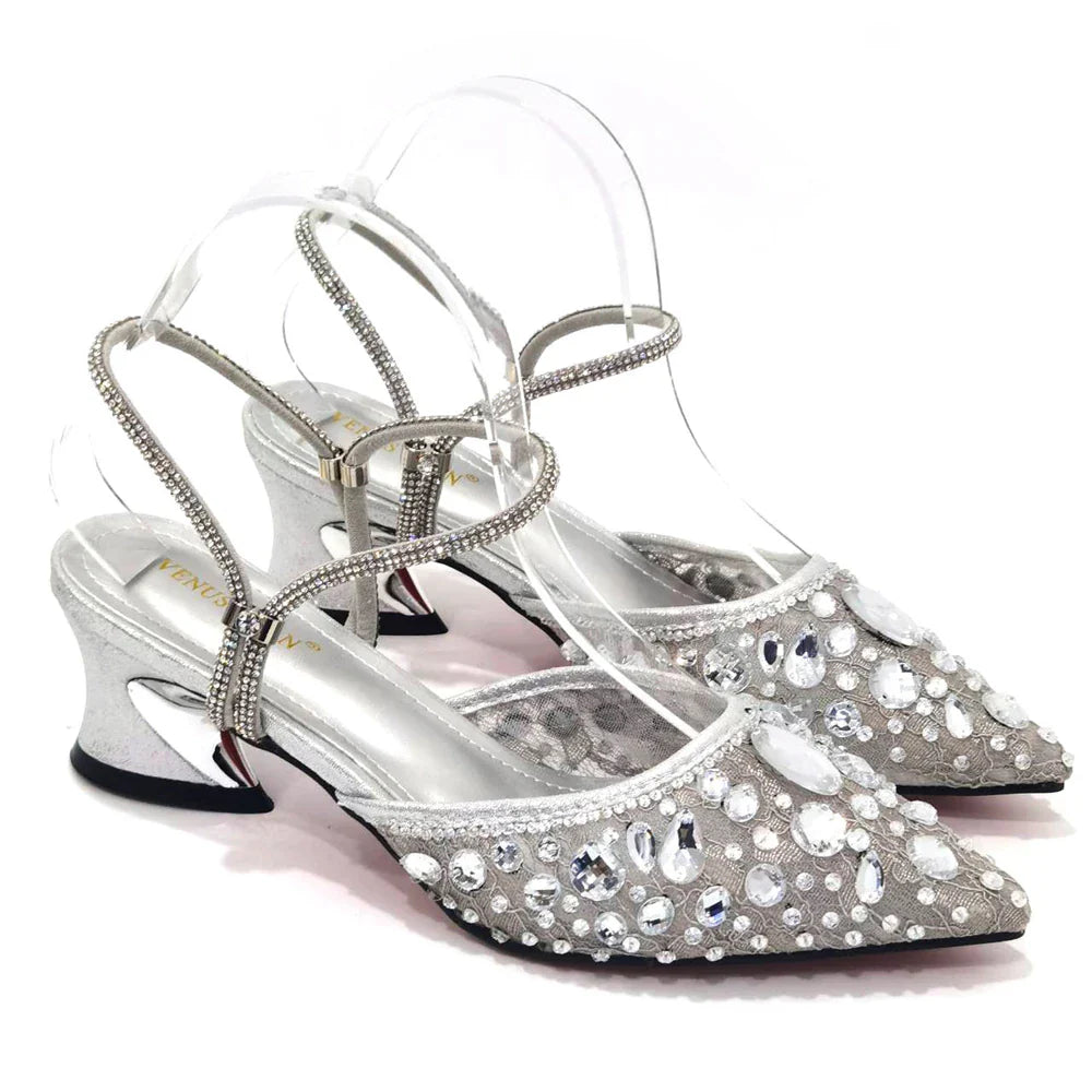 Venus Chan 2023 Newest INS Style Lace Elegant High Heels Pointed-Toe Nigeria Popular Design African Ladies Shoes And Bag Set