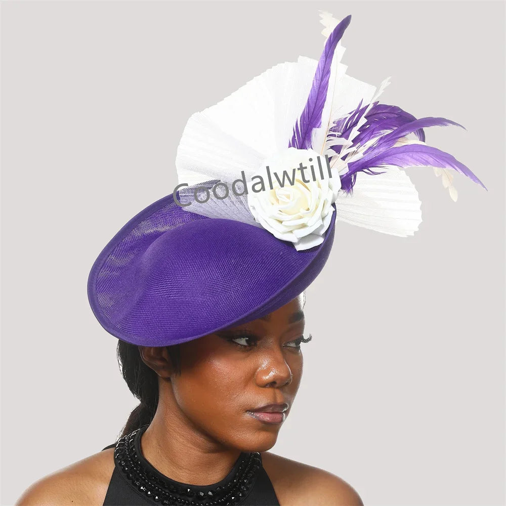 New Fashion Flower Fascinator Wedding Headpiece Women Party Dinner Pillbox Cap With Flower Hair Accessories Ladies Feather Cap