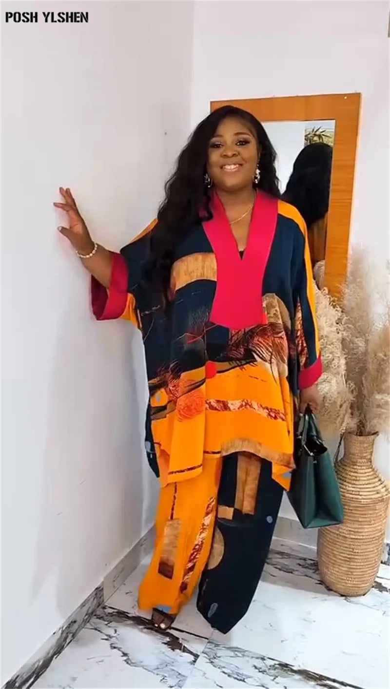Plus Size African Clothes for Women Ankara Dashiki 2 Pieces Set Print Outfits Trousers Suits