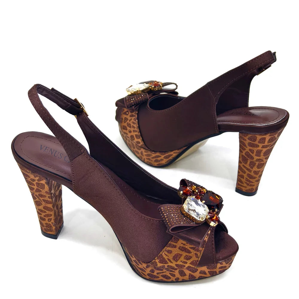 Elegant Women Heels for Party Open Toe Special Material Design Rhinestone Italian Only Sandals and Set to Choose 2024