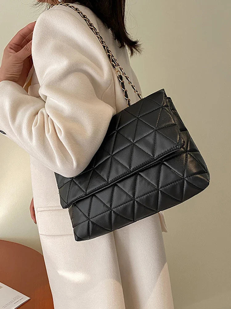 Embroidery Plaid Flap Shoulder Bag, Casual Chain Strap Crossbody Bags For Women Commuting & Daily Used