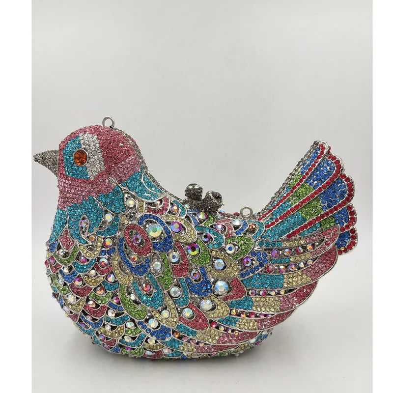 Latest Design Women Wedding Clutches Bags Purse for Bride Colorful Diamonds Purse Handbag Animal Bird Handmade Bridal Purses