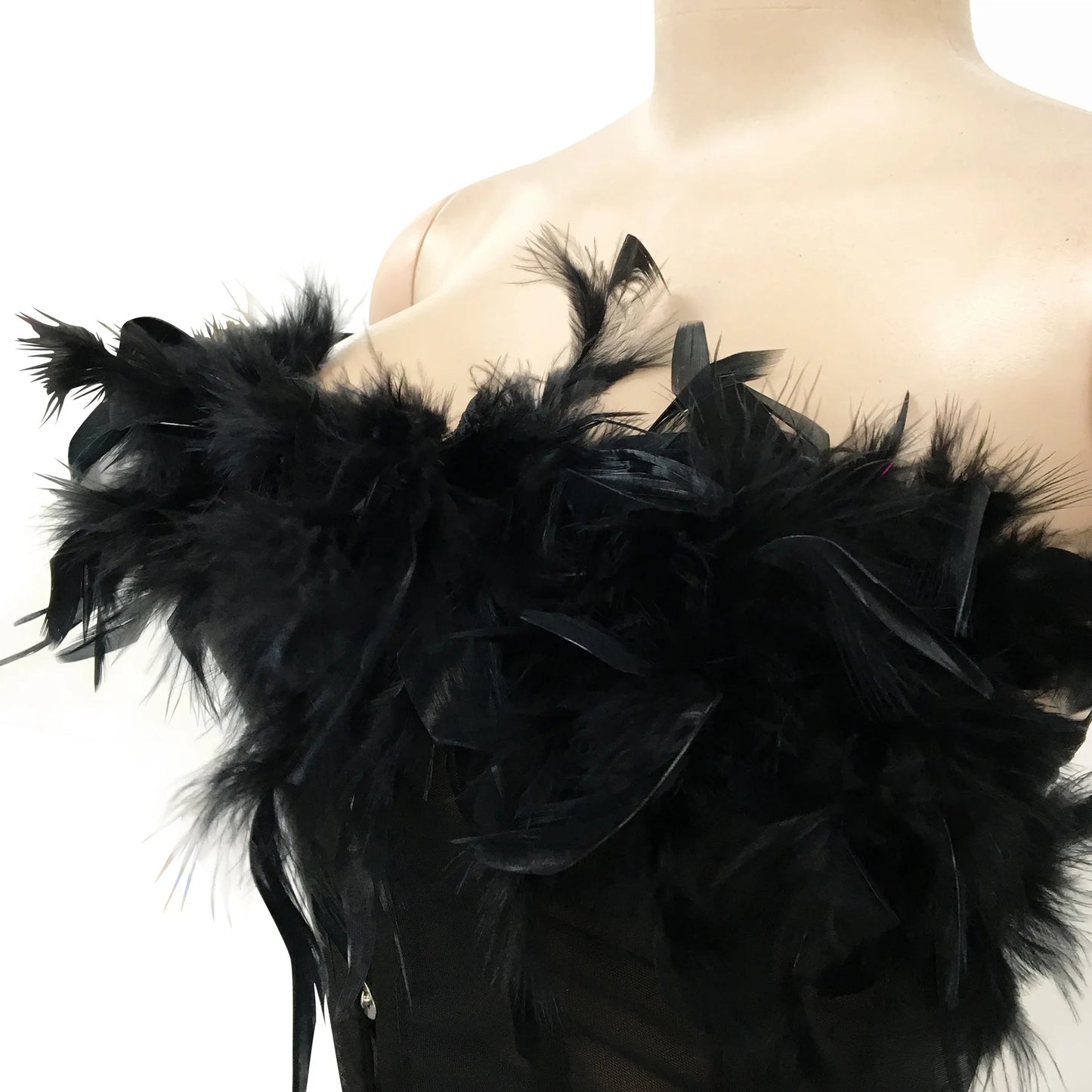 BKLD Co-ord Set Women Fashion Feathers Stitching Mesh Sheer Sexy Summer Two Piece Zip Up Corset Top And Bodycon Short Skirt Sets