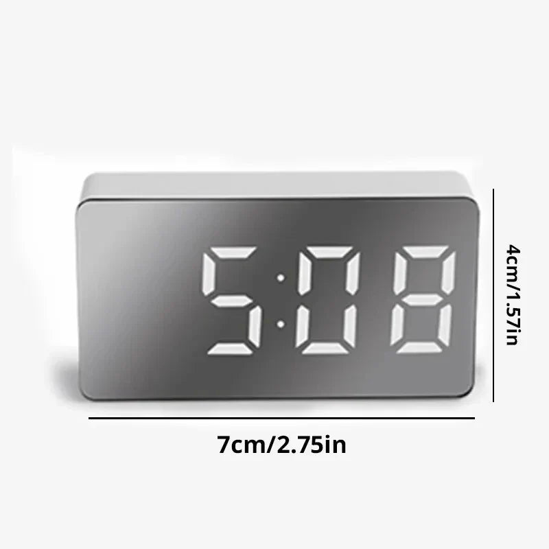 White LED Mirror Table Clock Snooze Display
