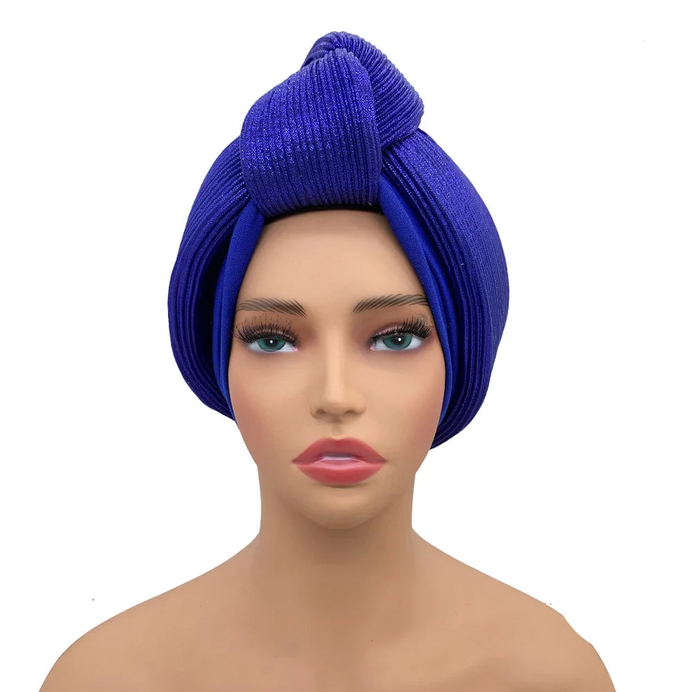 Fashion Women's Turban Cap Glitter Knoted Head Wraps African Auto Gele Nigeria Wedding Headtie Party Headwear Muslim Hat