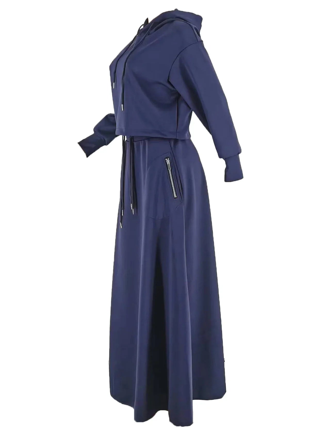 CM.YAYA Fashion Women's Set Long Sleeve Hooded Sweatshirt and High Side Split A-line Maxi Skirt Suit 2024 Two 2 Piece Set Outfit