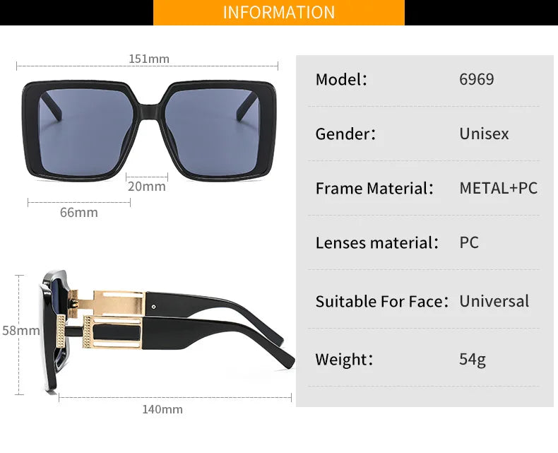 Fashion Brand Square Sunglasses For Woman Luxury Oversized Gradient Shades Sun Glasses Female Elegant Green Big Frame Eyewear