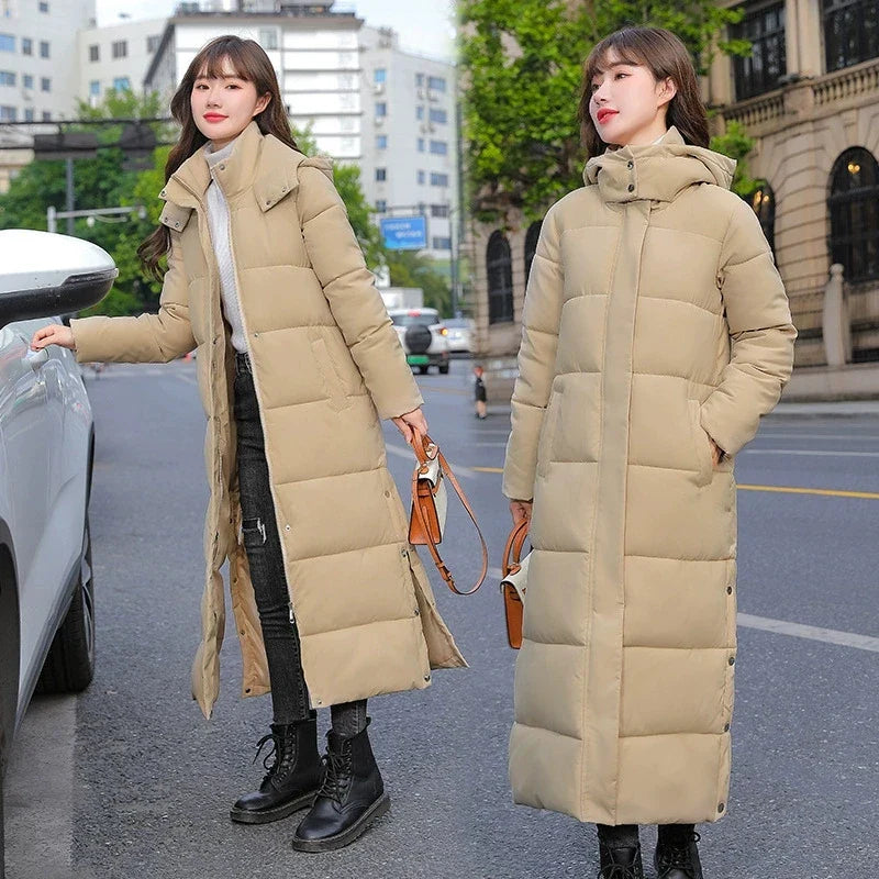 Women's Cotton Coat Loose Thick Warm Lengthen Down Cotton Hooded Long Parkas