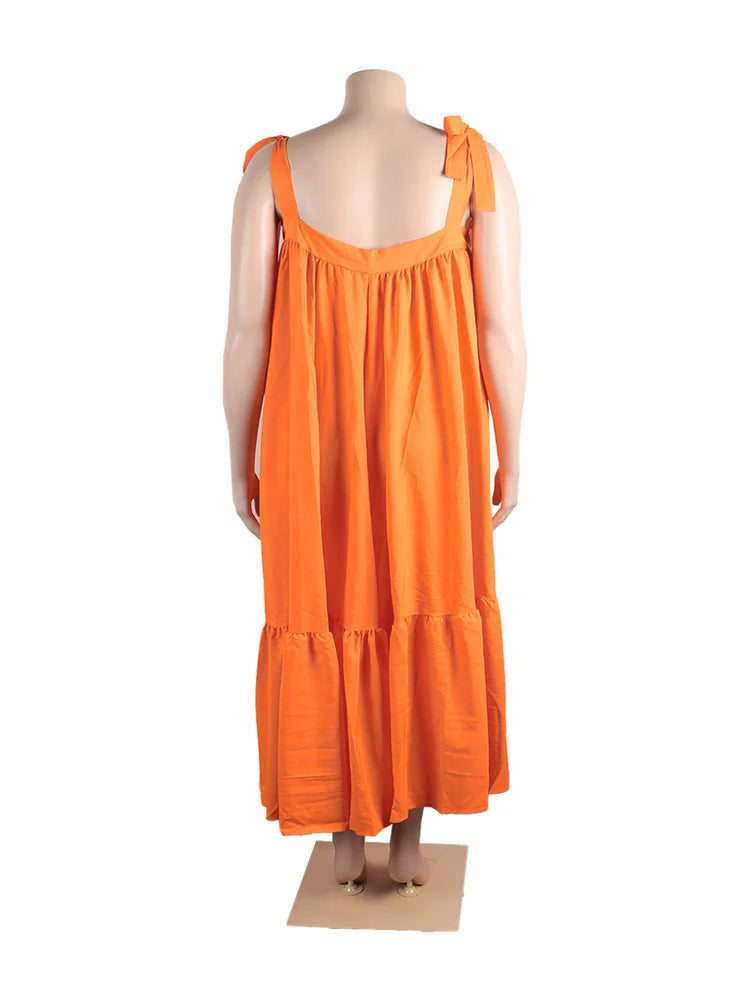 Wmstar Plus Size Dresses for Women New In Summer Clothes Slip Bow Big Hem Solid Elegant Maxi Dress Wholesale Dropshipping 2023