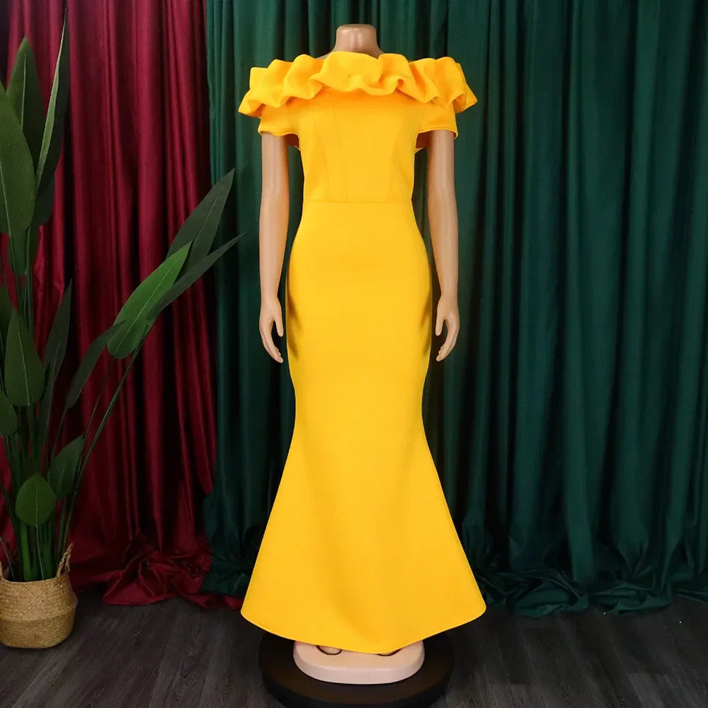 Elegant Long Dresses for Women Off Shoulder Short Sleeve Mermaid Floor Length