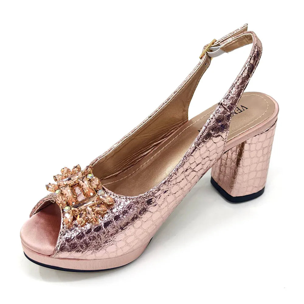 Women's Open Toe Heels Fashionable Rhinestone Decoration Shoe and Bag Set