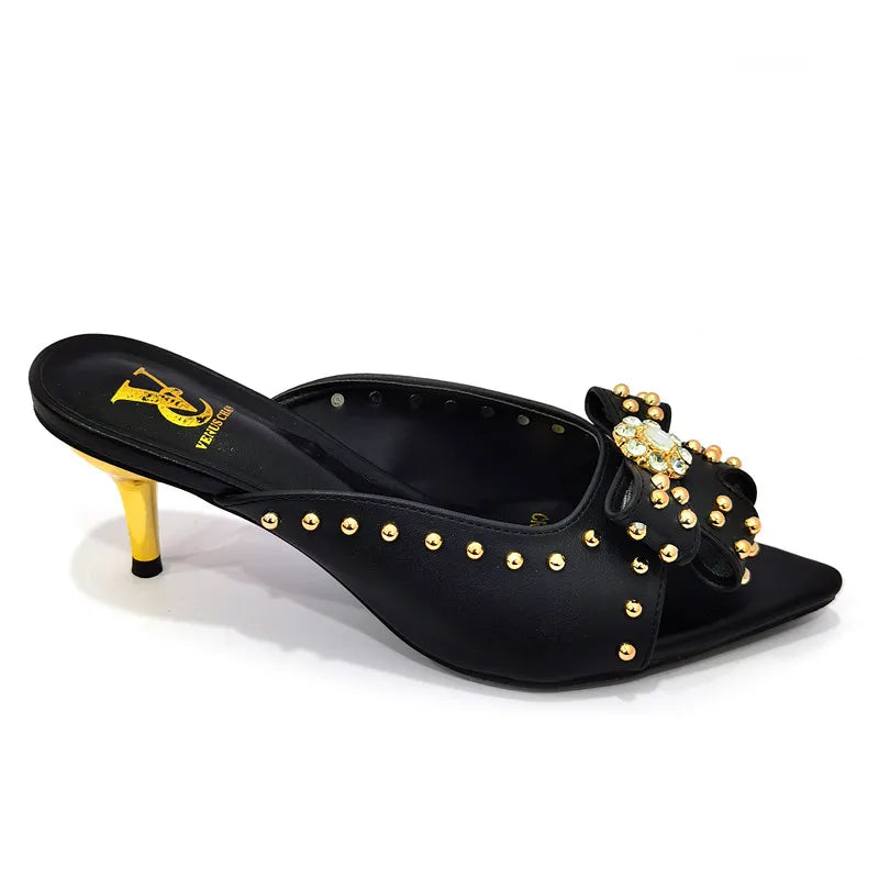 2022 Rivet Style  Women Shoes and Bag to Match in Color matching High Quality Nigerian Design Matching Shoes and Bag