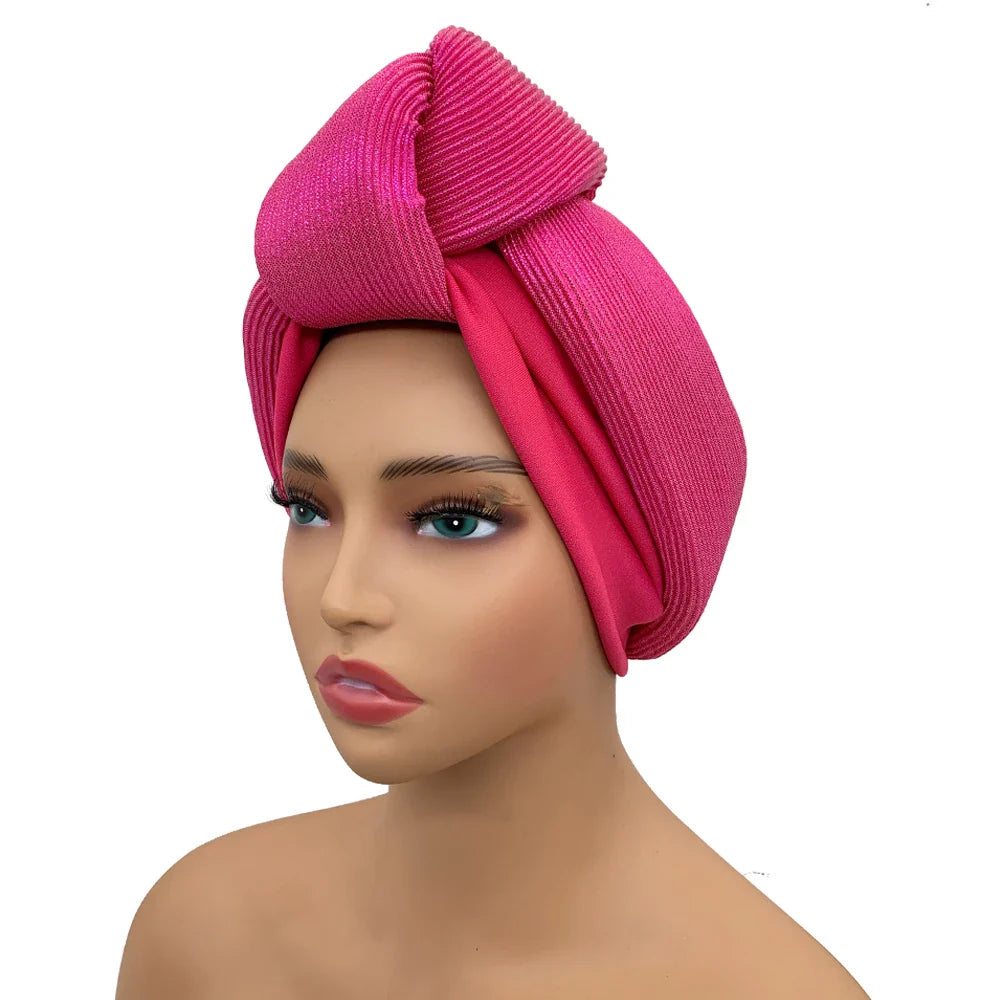 Fashion Women's Turban Cap Glitter Knoted Head Wraps African Auto Gele Nigeria Wedding Headtie Party Headwear Muslim Hat