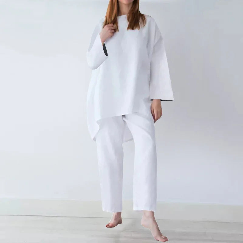 Fashion Short Sleeve Blouse Wide Leg Trousers Suits Vintage Summer Pant Sets Two Piece Sets Womens Loose Tracksuit Outifits 2025