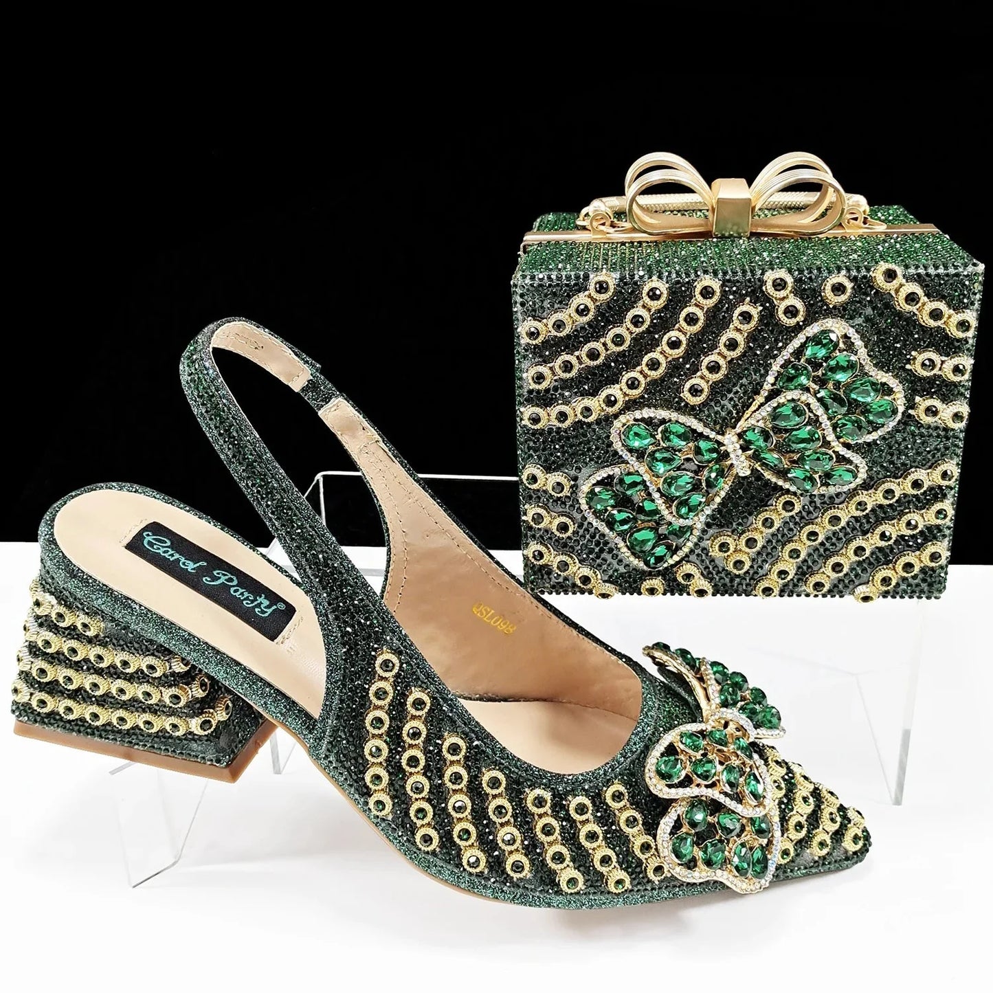 QSGFC Italian Design Clutch Dual Use Full Diamond High Heels Exquisite Gift-Box  And High Heels For Party Women Shoes