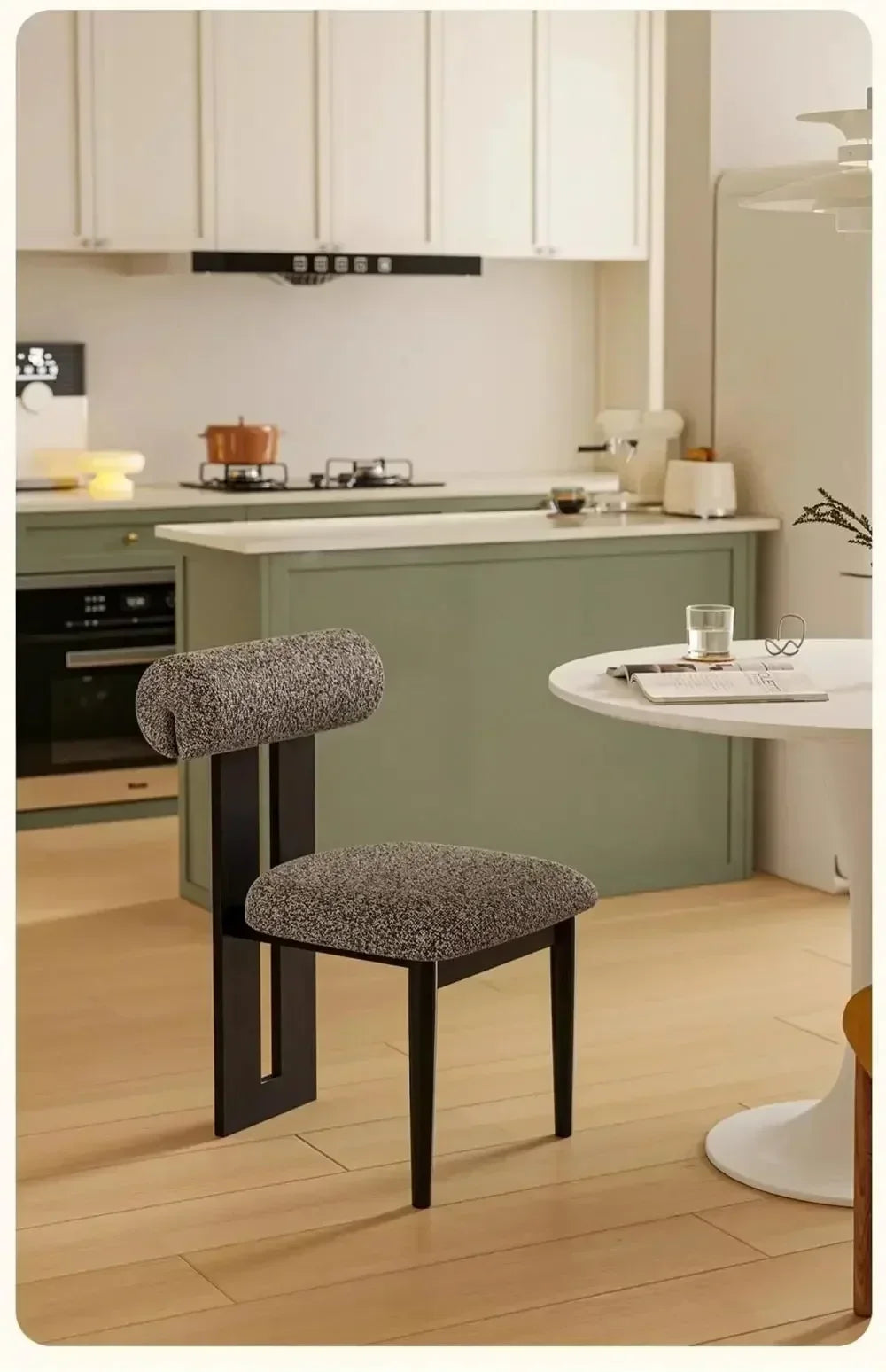 Modern Bouclé Dining Chair with Padded Backrest – Accent Chair