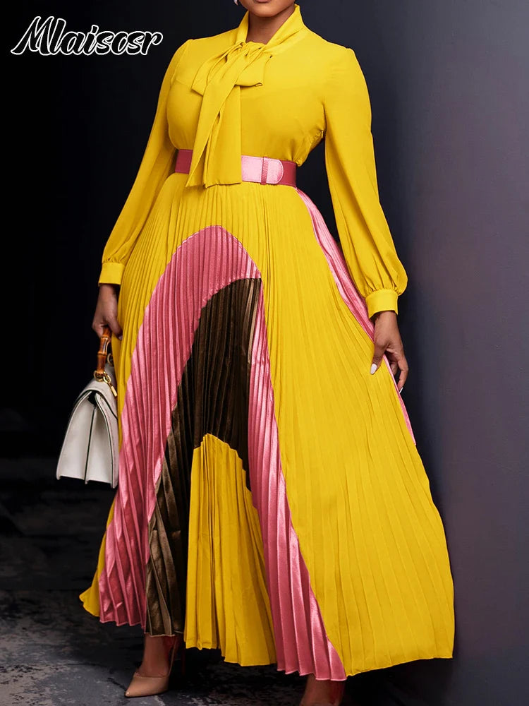 Mlaiscsr Fashion Long Sleeve Maxi Dress with Belt Women Elegant Birthday Party Dance Celebrity Gown Formal Evening Africa Dubai