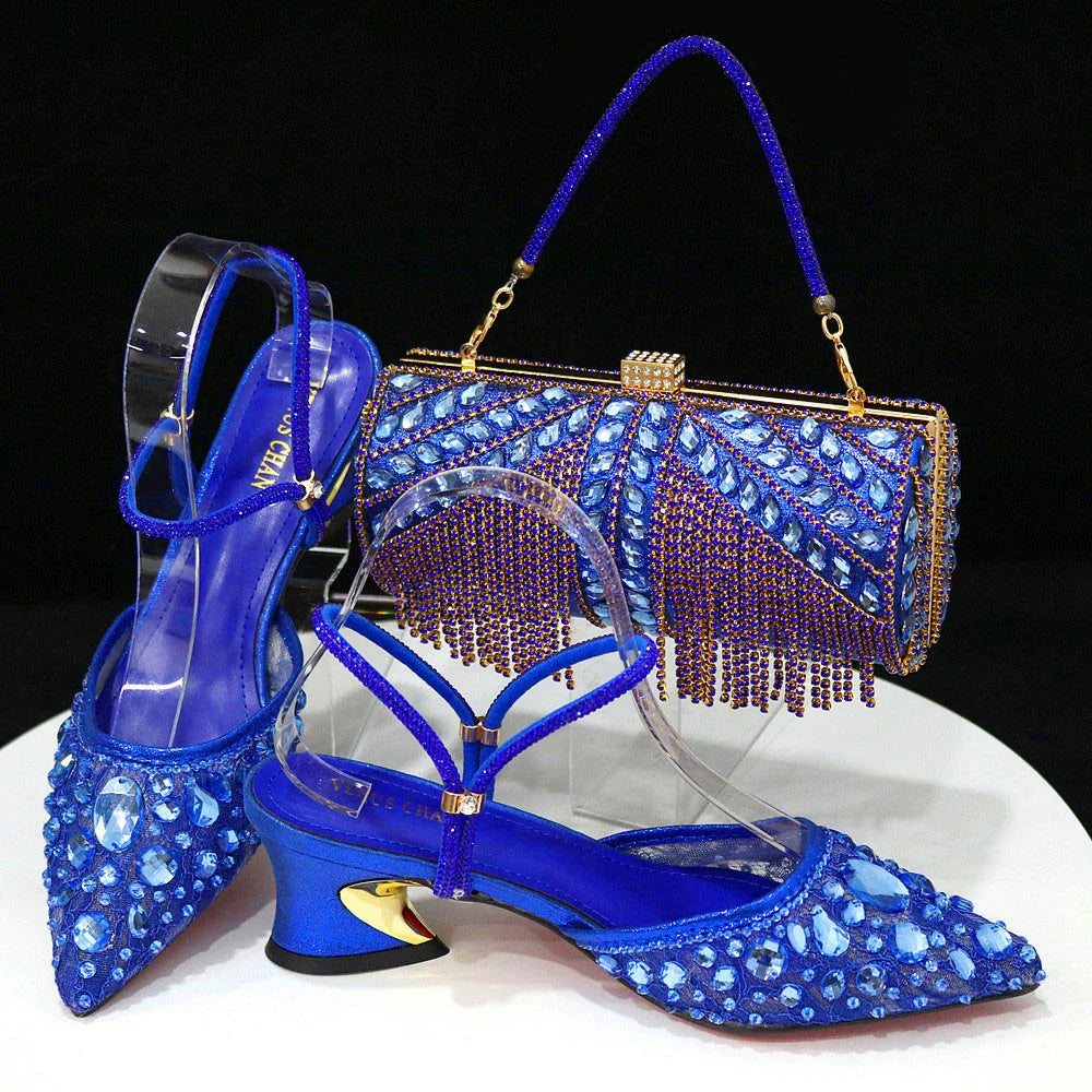 Venus Chan 2023 Newest INS Style Lace Elegant High Heels Pointed-Toe Nigeria Popular Design African Ladies Shoes And Bag Set