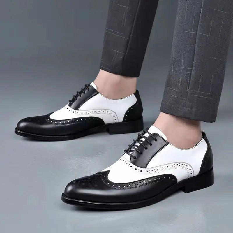 Men's Leather Shoes New Brogue Carved Large Size Shoes for Men Color Matching Quality Business Drive Men's Dress Leather Shoes