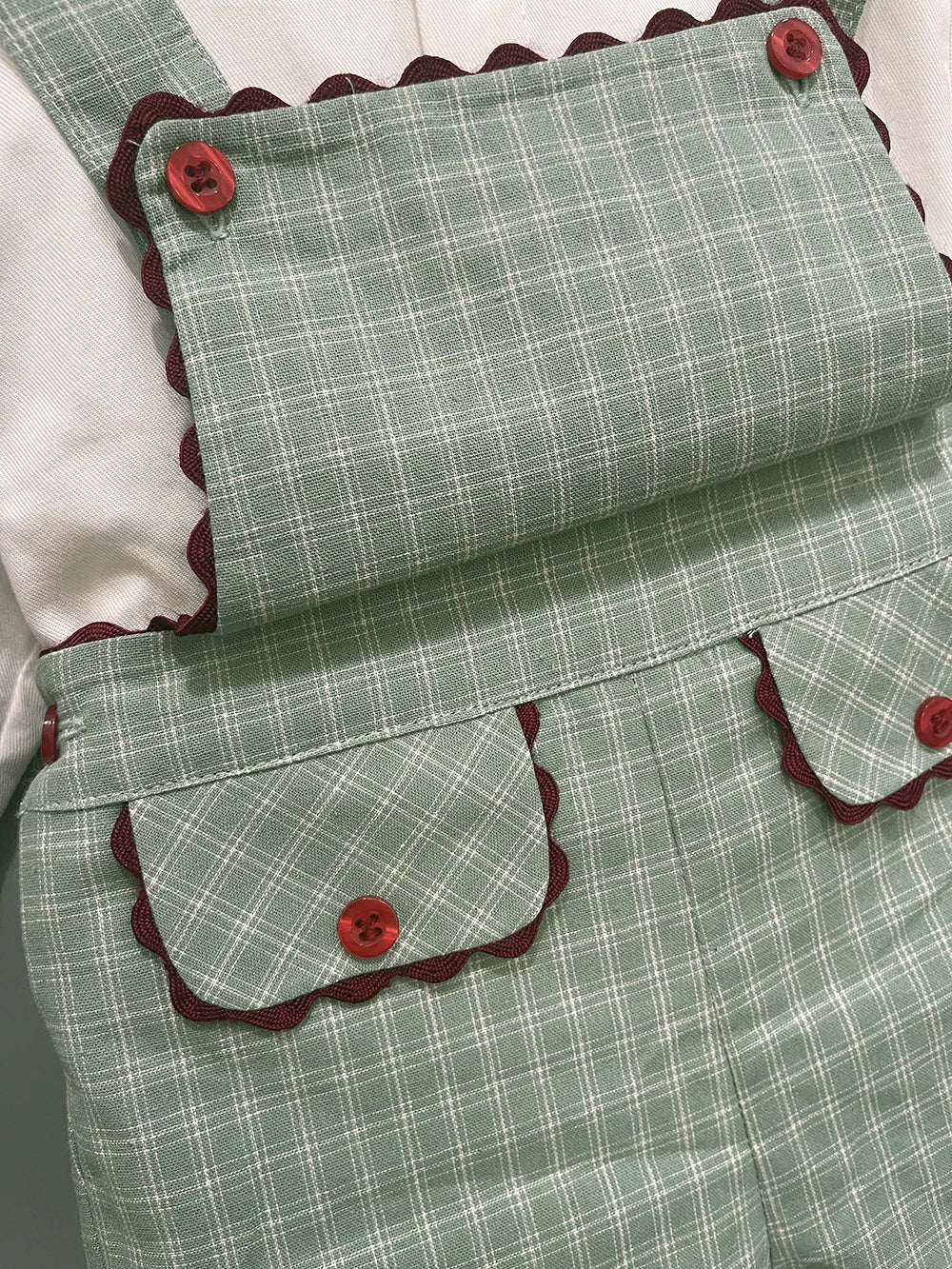 Children's Boutique Clothing Autumn Toddler Boys Cotton Long Sleeve Set White Shirt Green Plaid Bib Pants British Style