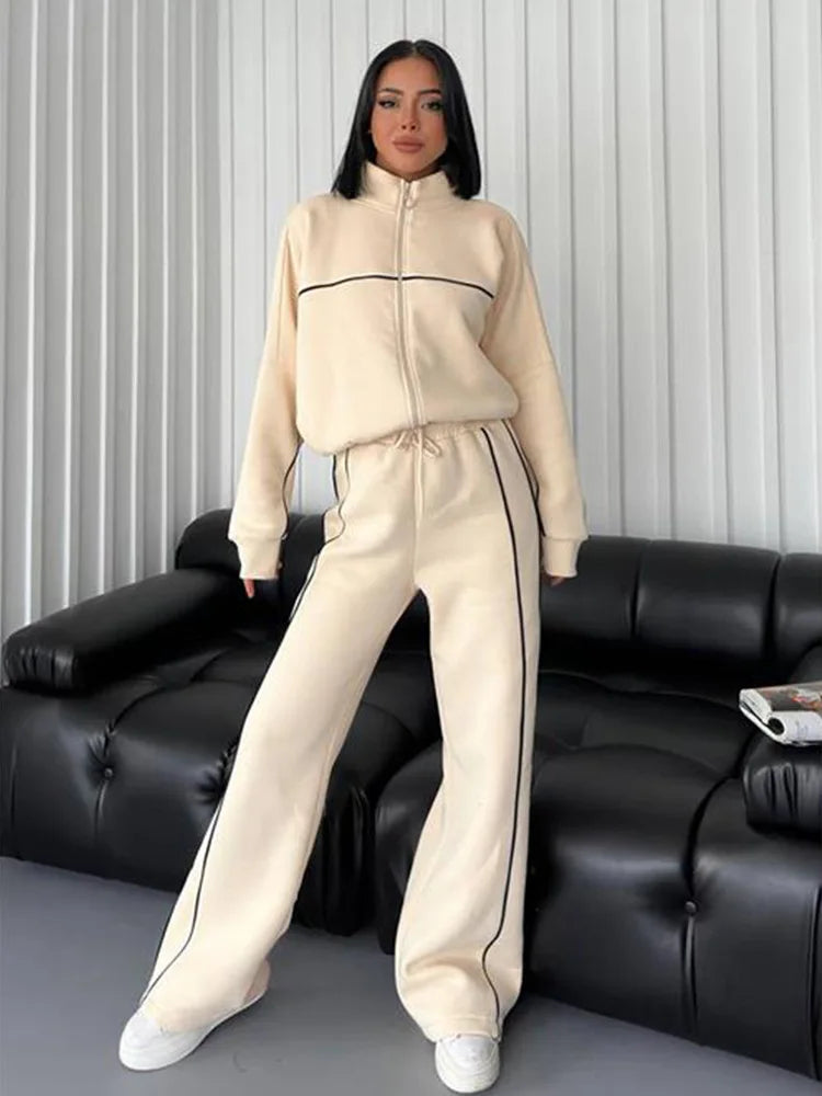 womens clothing 2 pieces set Casual Sports Suits Long Sleeved Half High Collar Cardigan Sweater Trouser Tracksuit Women Clothing