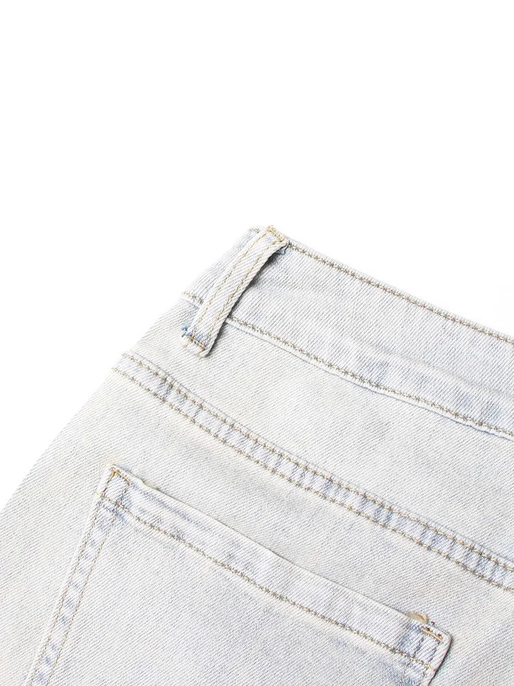 Women's Crisscross Streetwear Denim Trousers With High Waist Patchwork