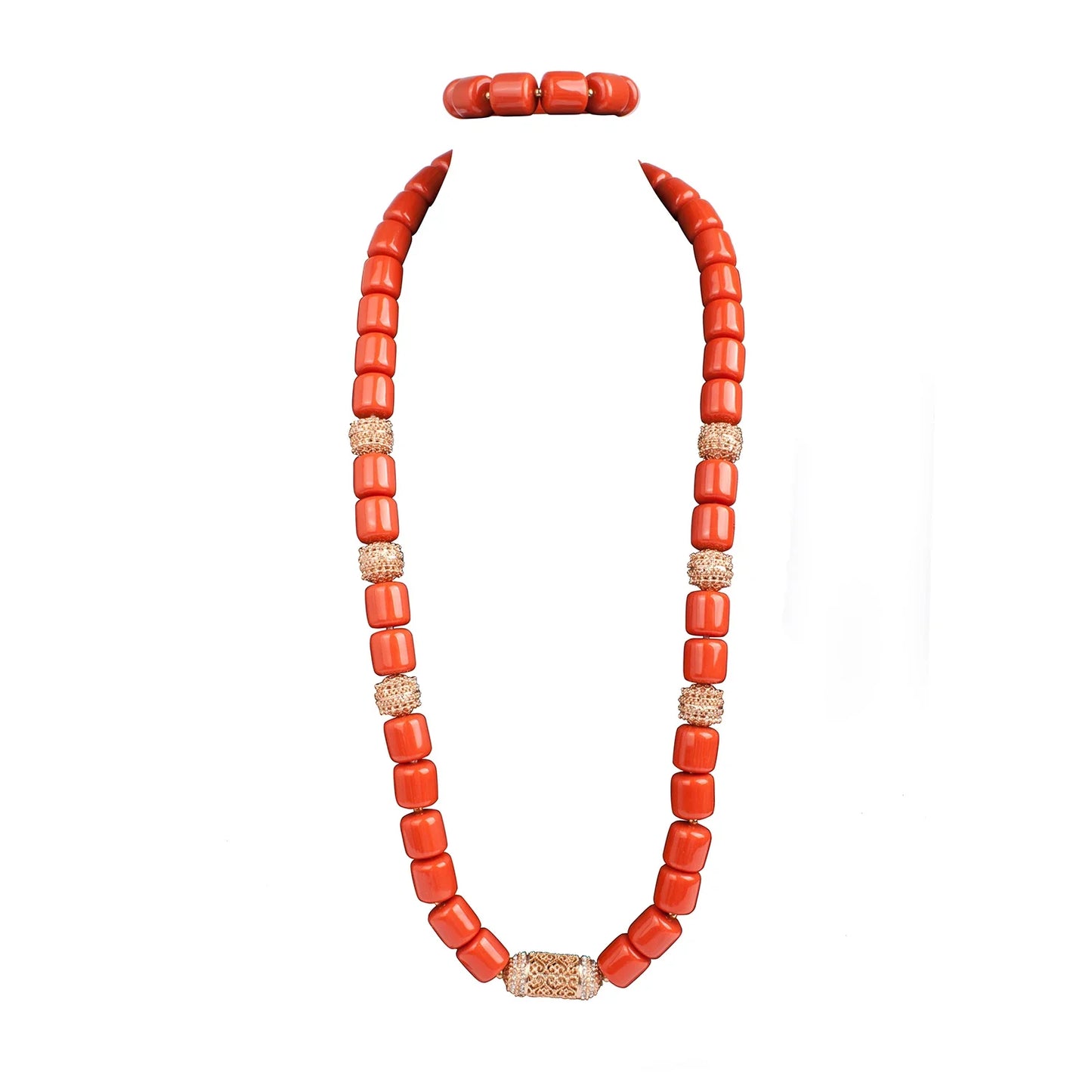 32 inches Long Orange Beads African Jewelry Set Women Bridal Party Costume Necklace Jewelry Set