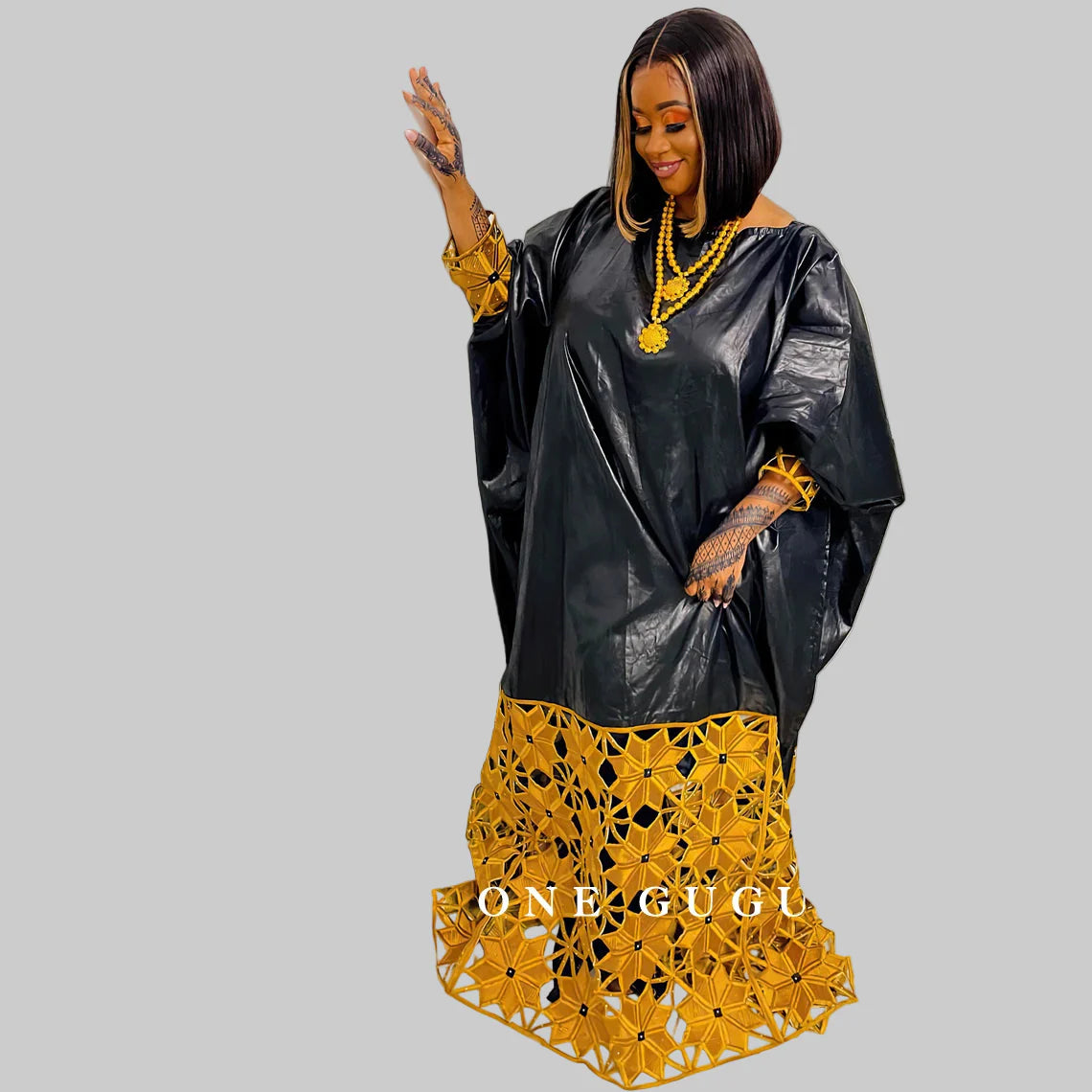 African Bazin Rich Dress With Gold Party Gown Plus Size Dashiki Robe Long Sleeves
