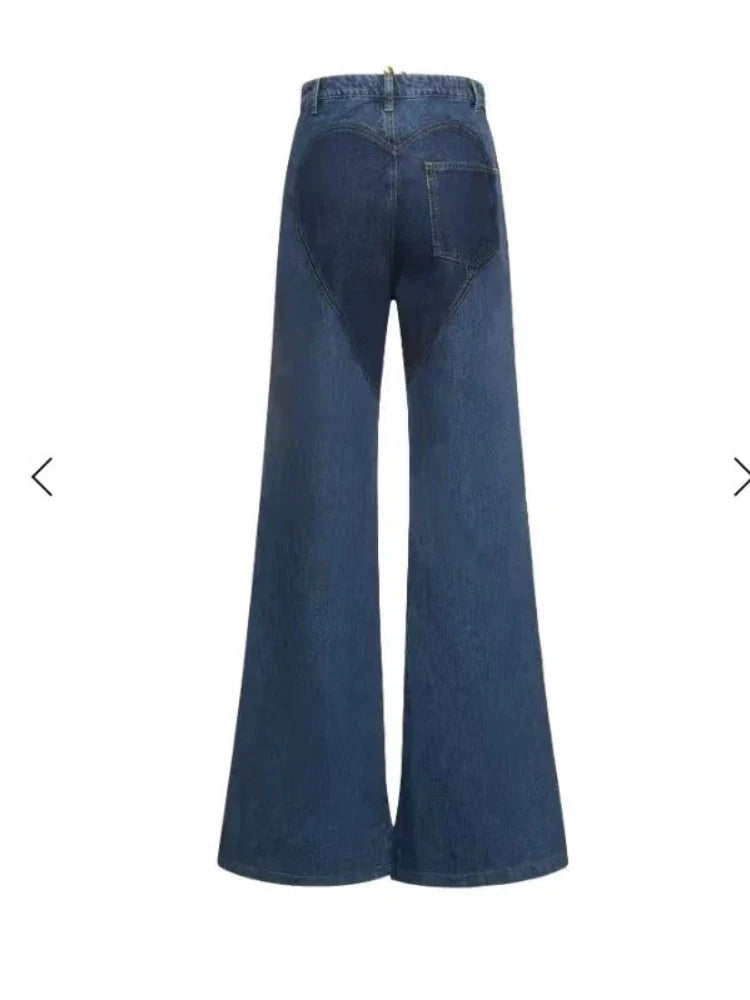CM.YAYA Women Streetwear Cutout Hollow Out Criss Cross Straight Flare Denim Pants 2023 INS Fashion Wide Leg Jeans Trousers