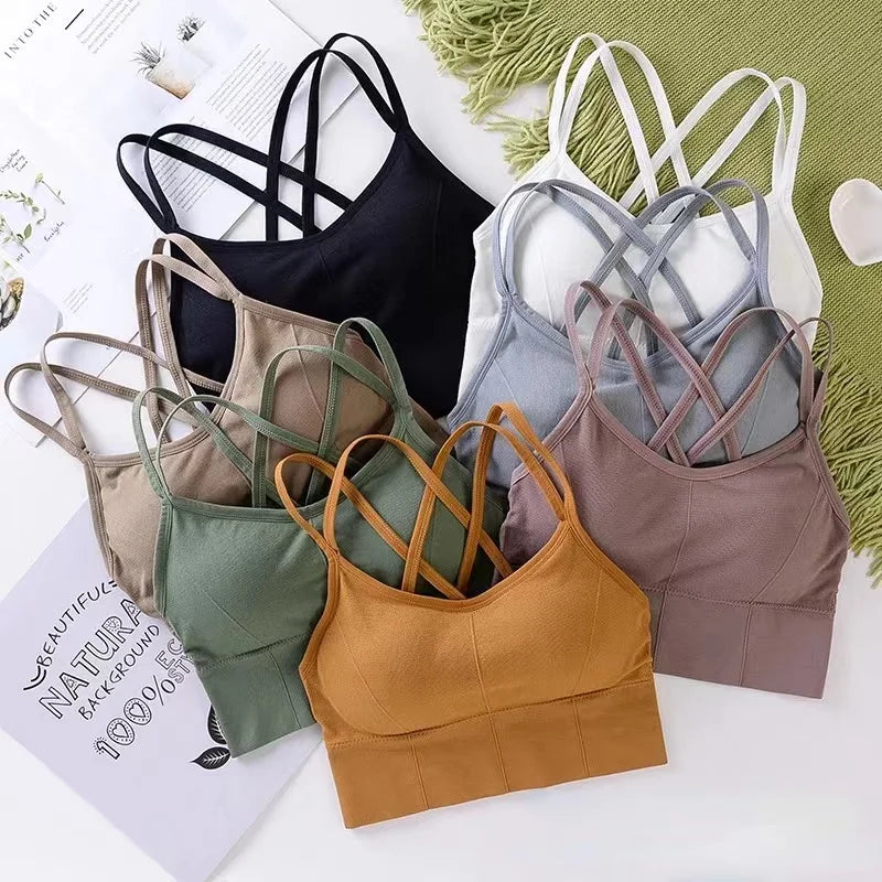Women Tops Back Cross Strap Tank Top Push Up Running Sports Bra Breathable Soft Fitness Beauty Solid Color Yoga Bra
