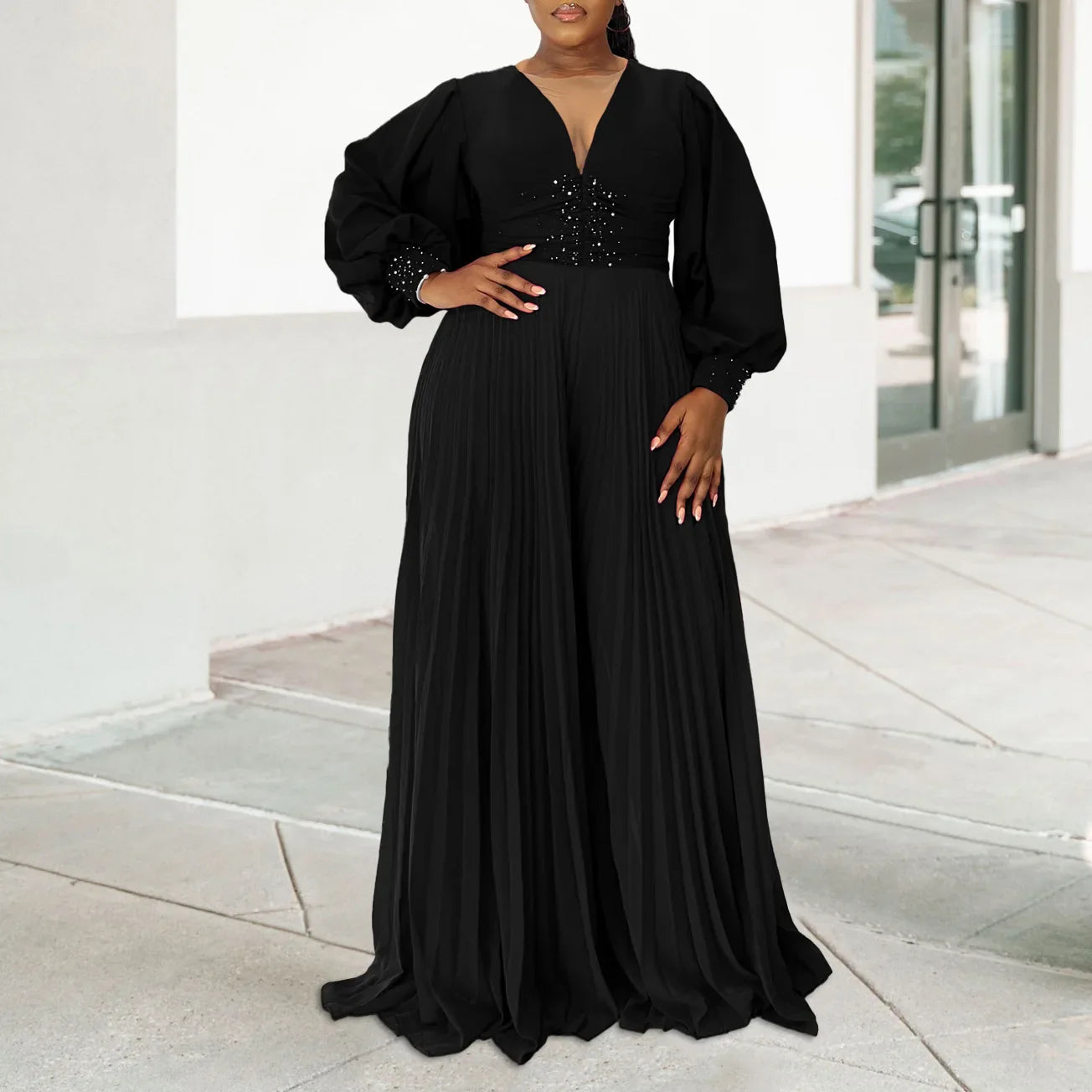 Autumn Dashiki African Clothes for Women African Long Sleeve V-neck Polyester Long Jumpsuit Outfits Elegant African Clothing 3XL