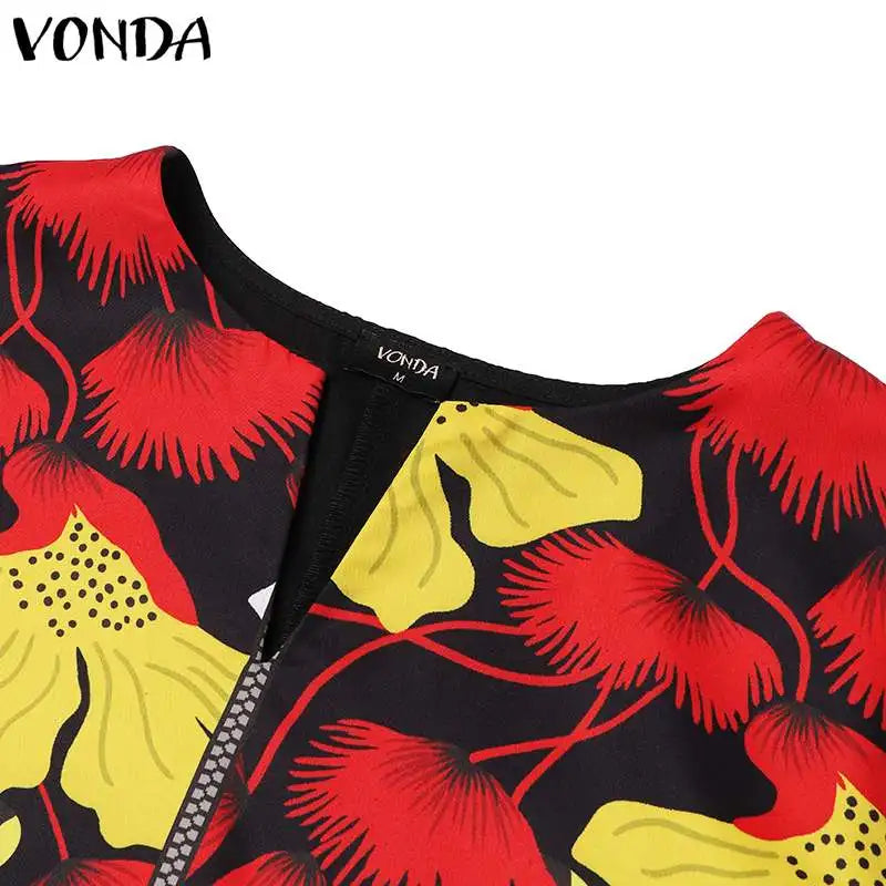Plus Size 5XL VONDA Women Bohemian Printed Dress 2025 Summer Short Dress Flare Sleeve Party Sundress Casual Vestido Robe Femme