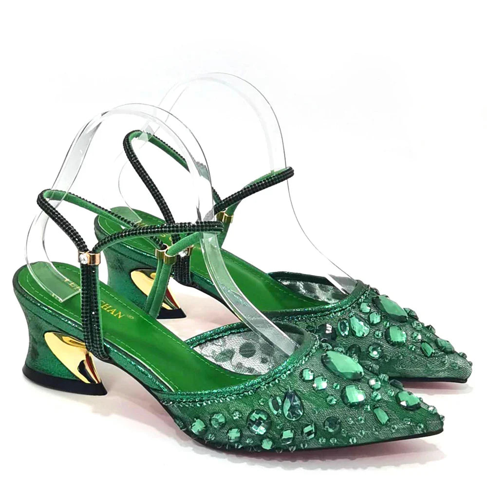 Women's Italian Diamond Lace Designer Matching Shoe and Bag Set