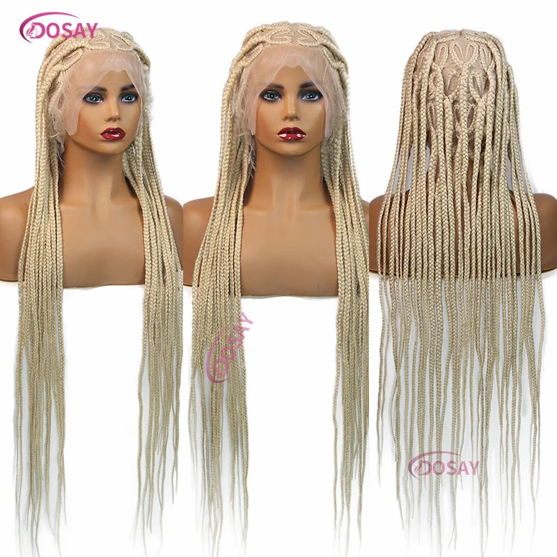 36" Synthetic Lace Braided Wigs Blonde Heart Box Braids Lace Wigs Long Black Cornrow Braided High Quality Lace Front Wig Ladies