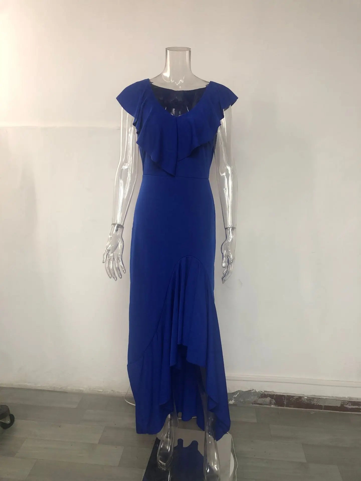 2023 Sexy V Neck Ruffles Party Dress Femme Elegant Summer Fashion Solid Sleeveless Slim Irregular Maxi Dresses For Women Robe