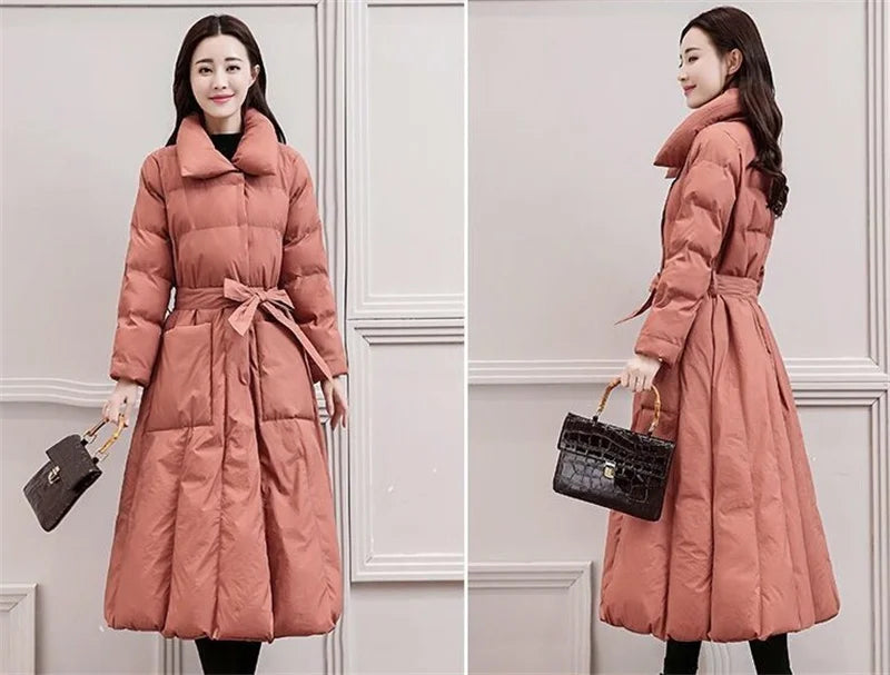 Women's Single Breasted Long Down Winter Jackets