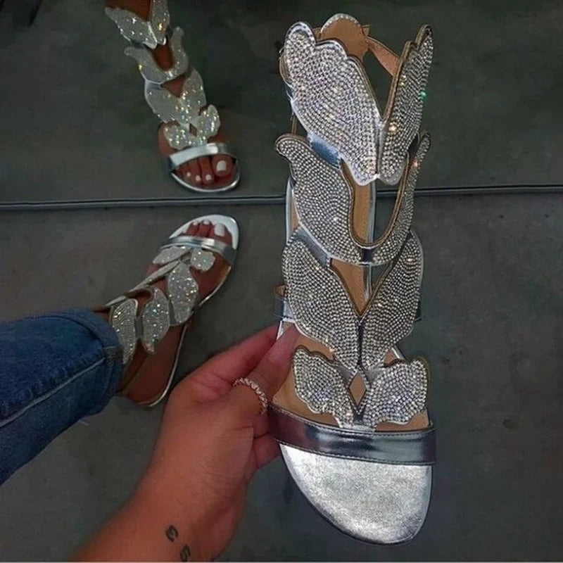 2025 Summer Fashion Sandals for Women Plus Size Butterfly Crystal Gladiator Sandals Comfortable Open Toe Shoes Woman Sandalias